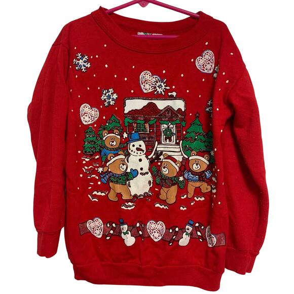 Nutcracker Kids Vintage Red Christmas Winter Glitter Crewneck Sweater Size Small - Picture 1 of 5